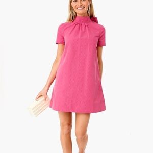 Staud Ilana lollipop pink bow neck dress